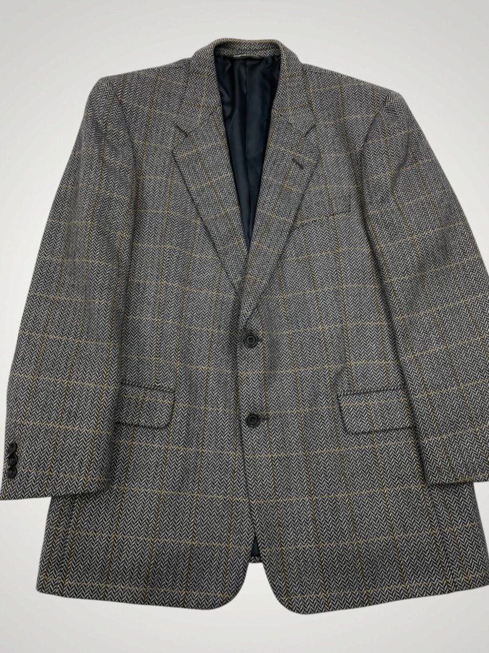 Harry Rosen Sedgewick Herringbone Wool Gold Yellow Check Tweed Blazer Men’s 42R